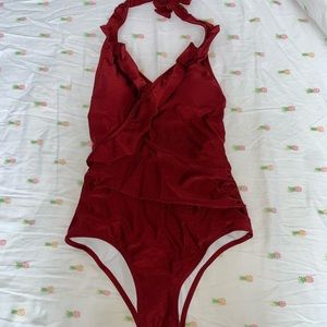 v-neck one piece swimsuit. NEVER WORN